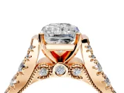 Solitaire Engagement Ring Setting for Radiant Cut Center with Pave Cathedral Shoulders and Prong Head in Rose Gold
