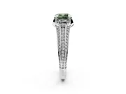 Solitaire Engagement Ring Setting for Fancy Green Cushion Cut Center with Accented Split Shank and Prong Head in White Gold