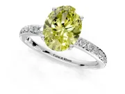 Solitaire Engagement Ring Setting for Fancy Yellow Oval Center with Fine Pave Band and Prong Head in Platinum