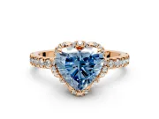 Halo Engagement Ring Setting for Fancy Blue Heart-Shaped Center with Openwork Halo, Pave Band and Prong Head in Rose Gold