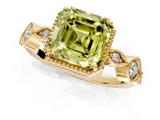 Vintage Station Engagement Ring Setting for Fancy Yellow Asscher Cut Center with Accents and Prong Head in Yellow Gold