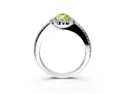 Pave Halo Engagement Ring Setting for Fancy Yellow Pear-Shaped Center with Single Row Pave Band and Prong Head in White Gold
