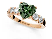 5 Stone Engagement Ring Setting for Fancy Green Heart-Shaped Center with Plain Band and Prong Head in Rose Gold