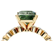 Solitaire Engagement Ring Setting for Fancy Green Princess Cut Center with Bezel-Dot Beaded Band and Prong Head in Yellow Gold