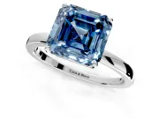 Solitaire Engagement Ring Setting for Fancy Blue Asscher Cut Center with Thin Rounded Plain Band and Prong Head in Sterling Silver