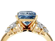 Leaf Cluster Engagement Ring Setting for Fancy Blue Princess Cut Center with Marquise Accents and Prong Head in Yellow Gold