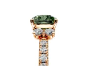 Paired Accent Engagement Ring Setting for Fancy Green Cushion Cut Center with Pave Band and Prong Head in Rose Gold
