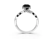 Solitaire Engagement Ring Setting for Fancy Black Radiant Cut Center with Narrow Twist Pave Band and Prong Head in White Gold