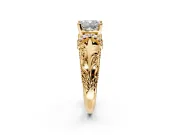 Solitaire Engagement Ring Setting for Cushion Cut Center with Filigree Accent Basket and Prong Head in Yellow Gold
