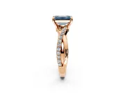 Solitaire Engagement Ring Setting for Fancy Blue Emerald Cut Center with Half-Pave Crossover Band and Prong Head in Rose Gold
