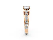 Solitaire Engagement Ring Setting for Princess Cut Center with Graduated Shared Prongs and Prong Head in Rose Gold