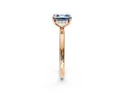 Hidden Halo Engagement Ring Setting for Fancy Blue Asscher Cut Center with Thin Rounded Band and Prong Head in Rose Gold