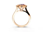 Halo Engagement Ring Setting for Fancy Pink Heart-Shaped Center with Milgrain Frame, Pave Band and Prong Head in Rose Gold