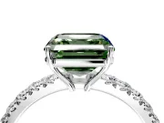 Solitaire Engagement Ring Setting for Fancy Green Asscher Cut Center with Large Accent Band and Prong Head in Sterling Silver