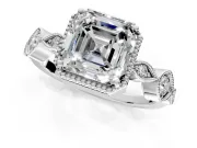 Vintage Station Engagement Ring Setting for Asscher Cut Center with Accents and Prong Head in Platinum