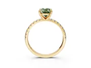 Solitaire Engagement Ring Setting for Fancy Green Oval Center with Fine Pave Narrow Band and Prong Head in Yellow Gold