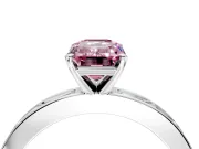 Solitaire Engagement Ring Setting for Fancy Pink Emerald Cut Center with Channel Baguette Band and Prong Head in Platinum
