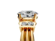 Solitaire Engagement Ring Setting for Oval Center with Grooved Bar Accent Band and Prong Head in Yellow Gold