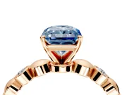 Solitaire Engagement Ring Setting for Fancy Blue Radiant Cut Center with Beaded Bezel Station Band and Prong Head in Rose Gold