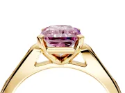 Solitaire Engagement Ring Setting for Fancy Pink Radiant Cut Center with Channel Accents and Prong Head in Yellow Gold