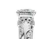 Solitaire Engagement Ring Setting for Radiant Cut Center with Filigree Accent Basket and Prong Head in Platinum
