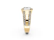 Halo Engagement Ring Setting for Asscher Cut Center with Wide-Open Pave Split Shank and Prong Head in Yellow Gold