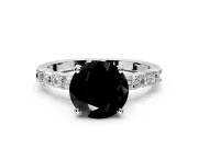 Baguette Engagement Ring Setting for Fancy Black Round Cut Center with Alternating Bar-Set Band and Prong Head in Sterling Silver