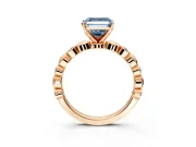 Solitaire Engagement Ring Setting for Fancy Blue Asscher Cut Center with Beaded Bezel Station Band and Prong Head in Rose Gold