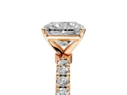 Open Basket Engagement Ring Setting for Radiant Cut Center with Pave Band and Prong Head in Rose Gold