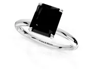 Hidden Halo Engagement Ring Setting for Fancy Black Radiant Cut Center with Thin Rounded Band and Prong Head in Sterling Silver