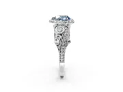 Milgrain Halo Engagement Ring Setting for Fancy Blue Heart-Shaped Center with Shoulder Bezels and Prong Head in White Gold