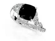 Solitaire Engagement Ring Setting for Fancy Black Cushion Cut Center with Filigree Band and Prong Head in White Gold