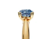Solitaire Engagement Ring Setting for Fancy Blue Cushion Cut Center with Reverse Tapered Band and Prong Head in Yellow Gold