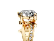 Solitaire Engagement Ring Setting for Heart-Shaped Center with Pave and Plain Crossover Band and Prong Head in Yellow Gold