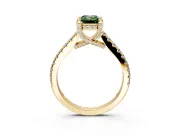 Solitaire Engagement Ring Setting for Fancy Green Emerald Cut Center with Widening Pave Band and Claw Prong Head in Yellow Gold