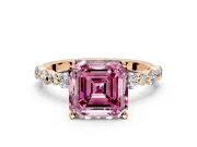 Solitaire Engagement Ring Setting for Fancy Pink Asscher Cut Center with Alternating Size Accents and Prong Head in Rose Gold