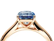 Solitaire Engagement Ring Setting for Fancy Blue Radiant Cut Center with Narrow Cathedral Band and Prong Head in Rose Gold