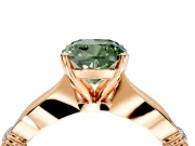Solitaire Engagement Ring Setting for Fancy Green Cushion Cut Center with Carved Leaf Shoulders and Prong Head in Rose Gold