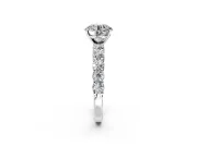 Shared-Prong Engagement Ring Setting for Round Cut Center with Graduated Accents and Prong Head in White Gold