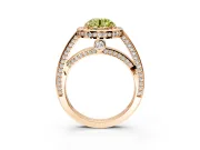 Halo Engagement Ring Setting for Fancy Yellow Round Cut Center with Framed Halo, Pave Band and Prong Head in Rose Gold