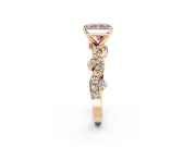 Solitaire Engagement Ring Setting for Fancy Pink Radiant Cut Center with Bar-Station Pave Twist and Prong Head in Rose Gold