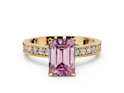 Milgrain Pave Engagement Ring Setting for Fancy Pink Emerald Cut Center with Accent Band and Prong Head in Yellow Gold