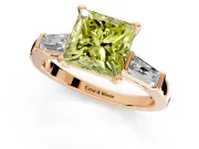 3 Stone Engagement Ring Setting for Fancy Yellow Princess Cut Center with Tapered Baguettes, Plain Band and Prong Head in Rose Gold