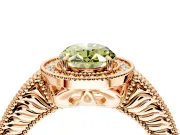 Milgrain Halo Engagement Ring Setting for Fancy Yellow Oval Center with Pave Band and Prong Head in Rose Gold