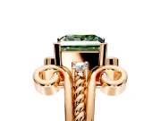 Solitaire Engagement Ring Setting for Fancy Green Princess Cut Center with Twisted Band and Scroll Prong Head in Rose Gold