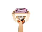 Cluster Engagement Ring Setting for Fancy Pink Asscher Cut Center with Milgrain Shoulder Clusters and Prong Head in Rose Gold