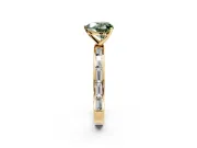Solitaire Engagement Ring Setting for Fancy Green Heart-Shaped Center with Channel Baguette Band and Prong Head in Yellow Gold