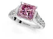 Solitaire Engagement Ring Setting for Fancy Pink Princess Cut Center with Pave Cathedral Shoulders and Prong Head in Platinum