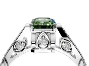 Cathedral Engagement Ring Setting for Fancy Green Emerald Cut Center with Antique-Style Pave Band and Prong Head in White Gold