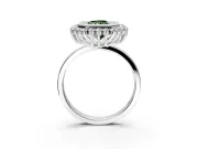Halo Engagement Ring Setting for Fancy Green Radiant Cut Center with Milgrain Bezel Rim, Plain Band and Prong Head in Platinum